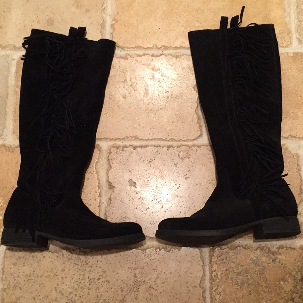 Steve Madden Dalton black knee high fringe suede…